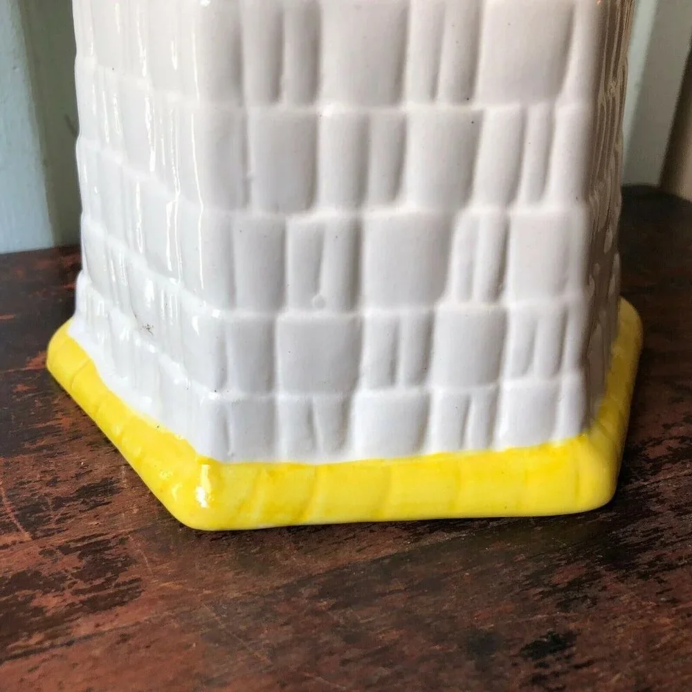 Vintage Planter California Pottery Maurice Ceramics Basketweave White Yellow